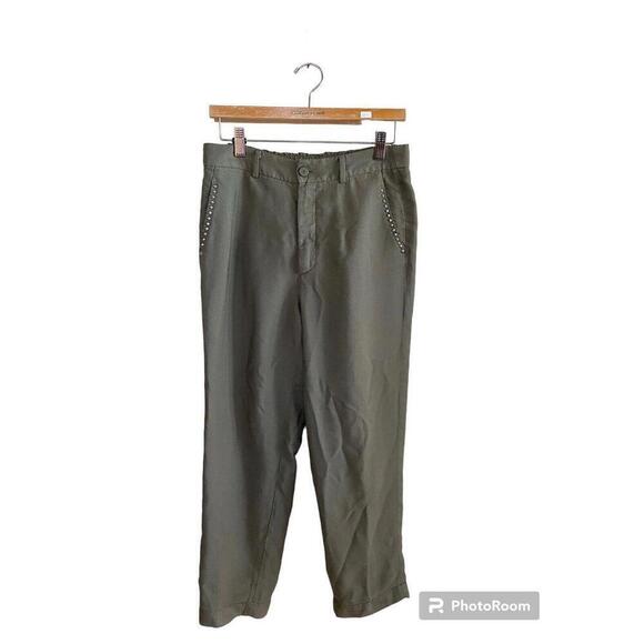 Mason's Linen Blend Casual Green Pants With Studs On The Pockets. Sz.36 US 3/4 - Picture 1 of 6